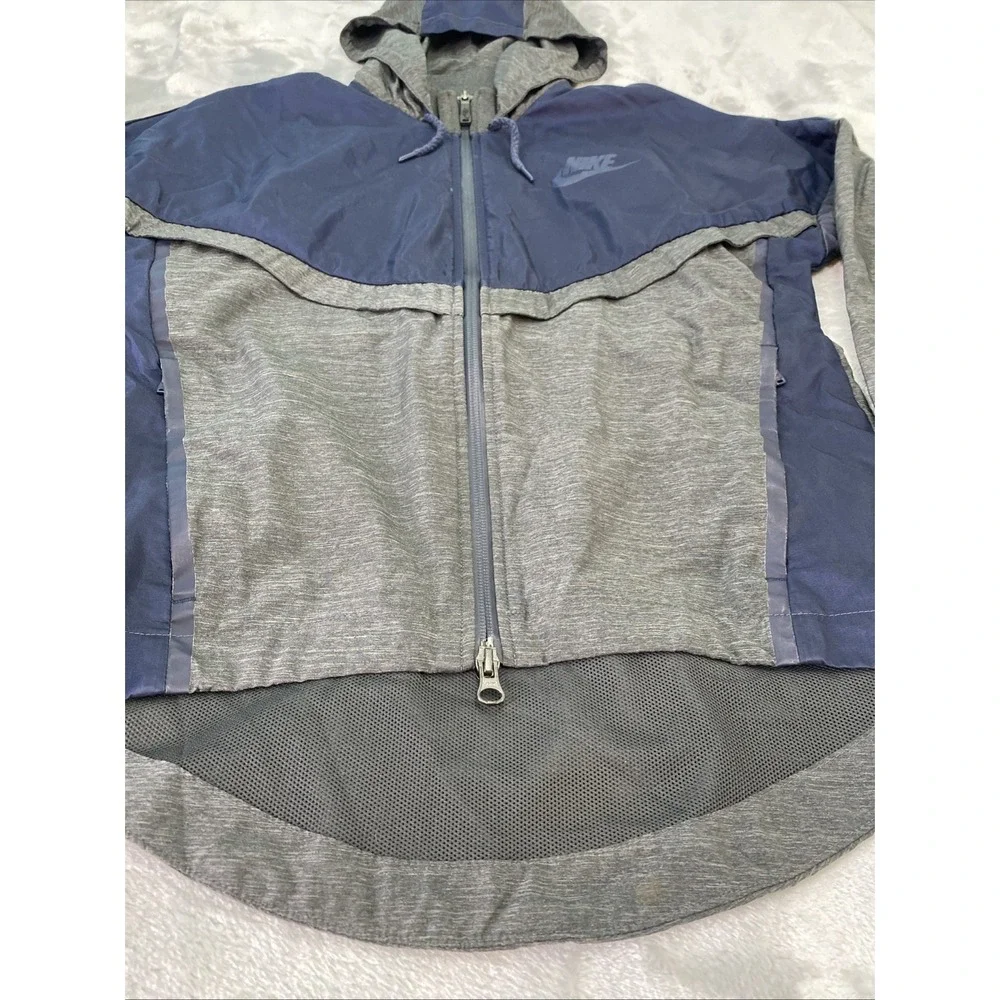 Nike Windrunner Jacket Womens Small Navy Blue‎ Grey Hooded Full Zip Windbreaker